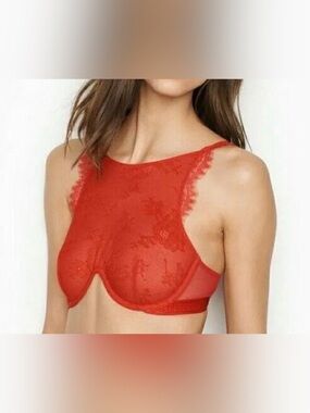 NWT Victoria's Secret Very Sexy Red Lace High Neck Unlined Bra - 32D - NEW